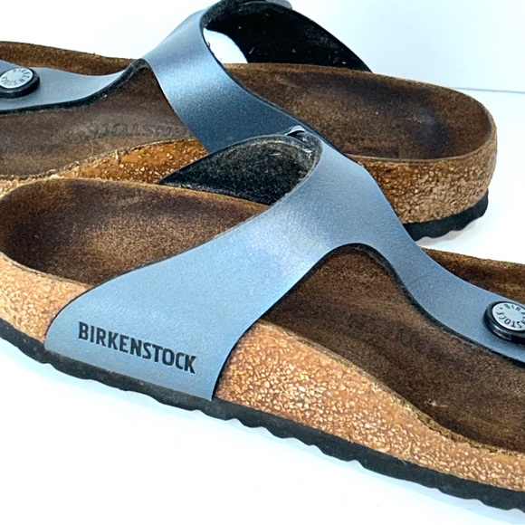 Birkenstock Women's‎ Birko-Flor Gizeh Pewter Blue Sandals Thong Leather 36EU - Picture 5 of 16
